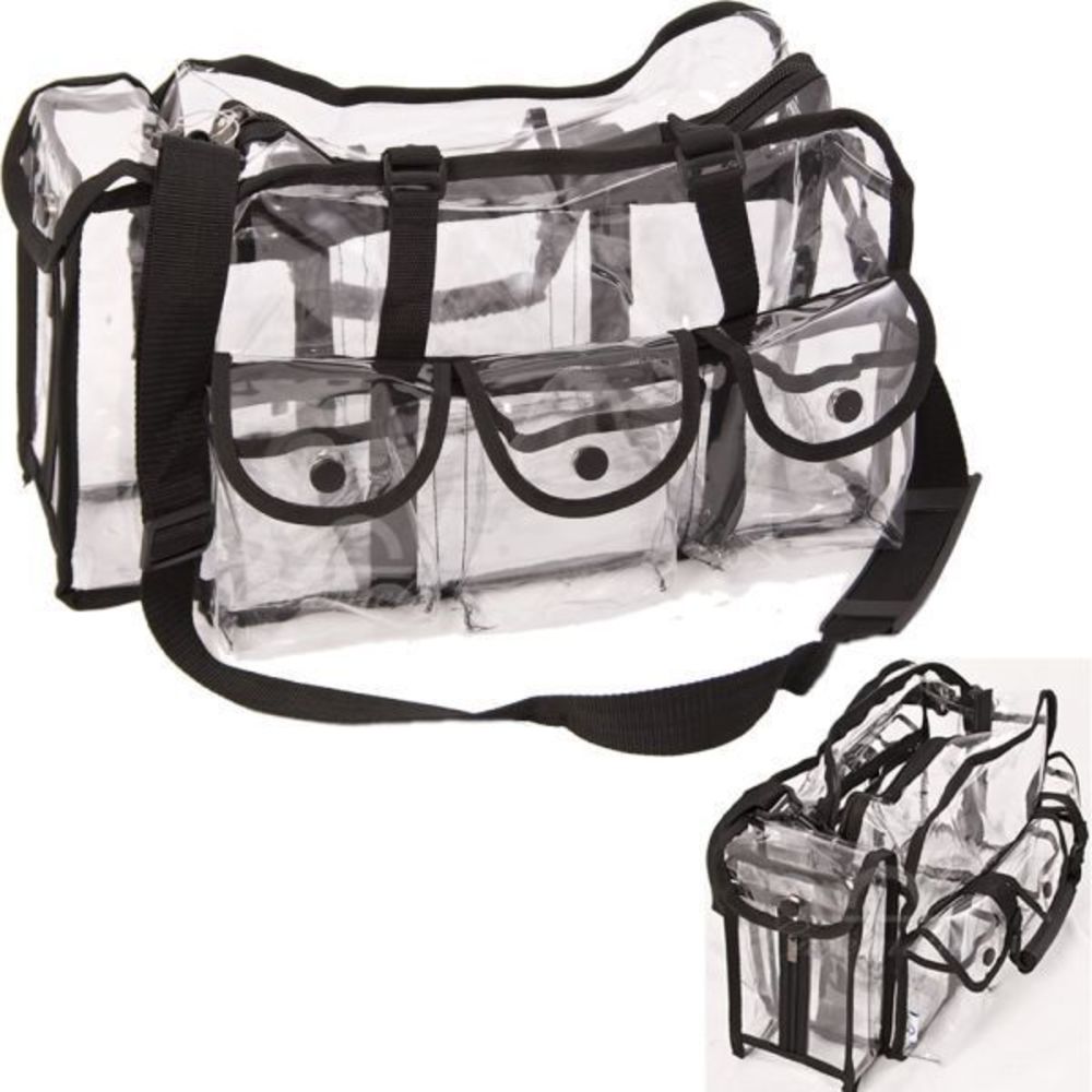Large Clear Cosmetics Bag with 6 External Pockets, Tissue Holder and Shoulder St